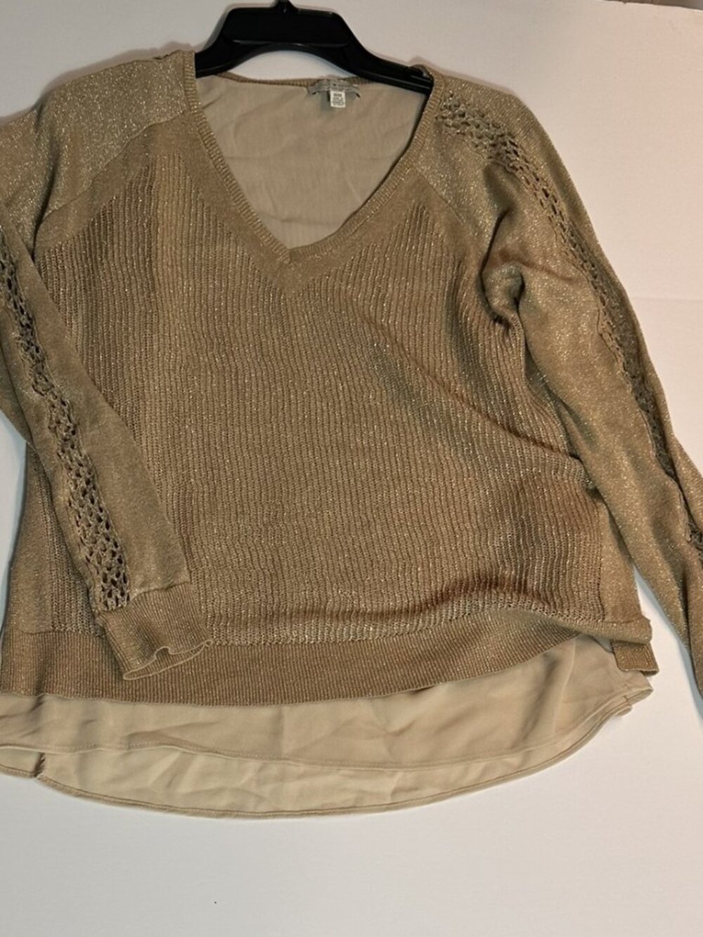 Lucky Brand Metallic Gold Linen Layered Sweater M